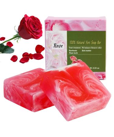 Yoni Soap 2Pcs Yoni Bar Soap for Women Balance 100g Feminine Wash Rose Scent Natural Moisturizing Yoni Soap Bar Eliminates Odor