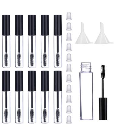 Rocutus 10pcs Empty Plastic Mascara Tube Empty Mascara Tube and Wand 10ml With Black Eyelash Wand  Rubber Inserts and Funnels DIY Mascara Container for Eyelash Growth Medium Mascara (Black)