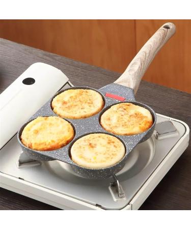 DELURA Saucepan 4 Holes Egg Frying Pan Multifunction Hamburger Steak Pan Wooden Handle Cooking Pan Cooking Utensils Wok - Buy Online on GoSupps.com
