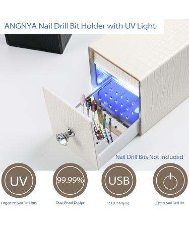 ANGNYA Nail Drill Bit Holder - Dust Proof Storage Box with UV Light | 48 Slots Organizer for Nail Drill Bits - White - Buy Online on GoSupps.com