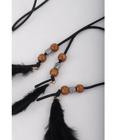 Boho Feather Headband Indian Hippie Gypsy Headpiece - Black Feather Tassel Headdress for Women and Girls - Festival Party Hair Accessories - Buy Online on GoSupps.com