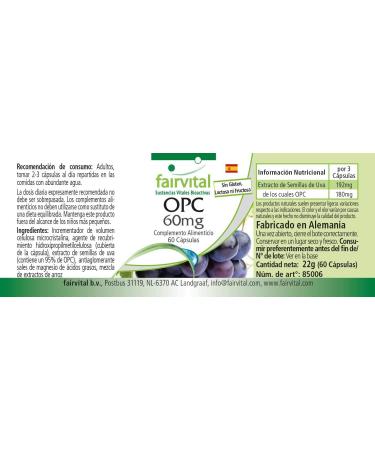 Fairvital | OPC 60 mg - for 2 months - VEGAN - 60 capsules - Grape seed extract - oligomeric proanthocyanidins - Buy Online on GoSupps.com