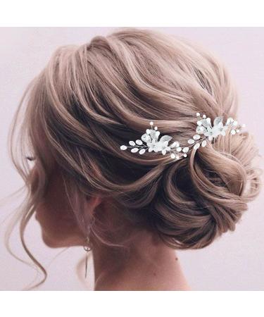 Jeweky Bride Wedding Hair Pins Silver Crystal Hair Pieces Flower Hair Accessory Jewelry for Women and Girls(Pack of 2)