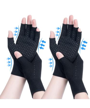 2 Pairs Arthritis Compression Gloves, Relieve Arthritis, Rheumatoid, Osteoarthritis, Carpal Tunnel Pain, Compression Gloves for Arthritis for Women & Men, Anti-Slip Glue dot Gloves for Work (Black,M) Medium Black