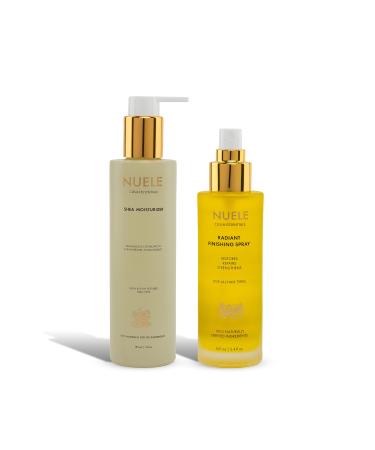 Nuele Clean Essentials Restoring Bundle - 5 Fl Oz Shea Moisturizer and 3.4 Fl Oz Radiant Finishing Spray - For All Hair Types - 100% Naturally Derived Ingredients