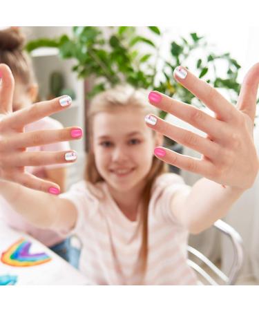 72 Pieces Kids Stick On False Nails Kit for Girls - Short Full Cover Nail Design Set with Stripe and Dot Patterns - 3 Boxes Included - Buy Online on GoSupps.com
