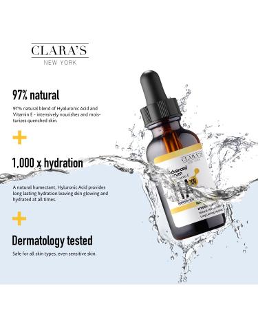 CLARA'S NEW YORK Hyaluronic Acid Facial Serum 30ml with Vitamin E - Lasting Hydration, Made in USA - Buy Online on GoSupps.com