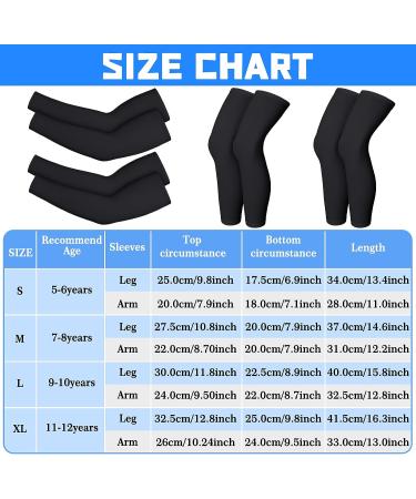 Wettarn Kids Compression Leg & Arm Sleeves - 4 Pairs, Youth Basketball Gear, Black - Medium - Buy Online on GoSupps.com