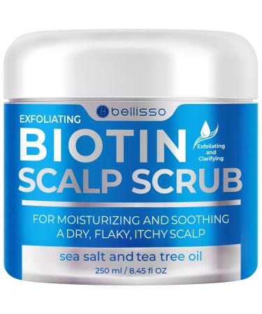 Biotin Scalp Scrub - Exfoliator Treatment for Dry Hair and Itchy Flaky Scalps - Intense Moisturizer and Detox Cleanser for Build Up Relief - Anti Dandruff Mask with Tea Tree Oil for Women and Men
