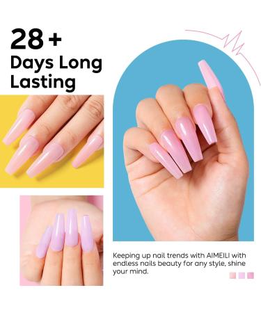 AIMEILI 5 in 1 Rubber Base Gel Set - Sheer Nude Pink Color Gel Nail Polish - Long Lasting Elastic Nail Strengthener - 6pcs X 10ml Gift Kit - Buy Online on GoSupps.com