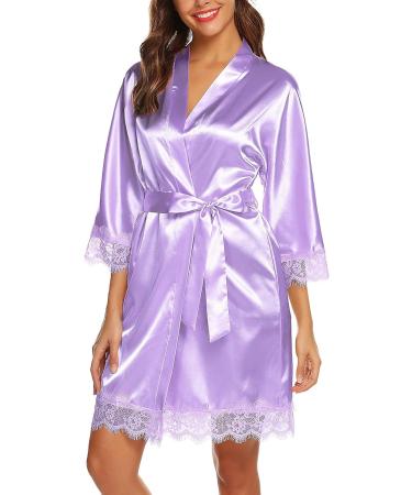 BESDEL Women's Satin Silk Bathrobe - Short Kimono Robe XXL Light Purple - Buy Online on GoSupps.com