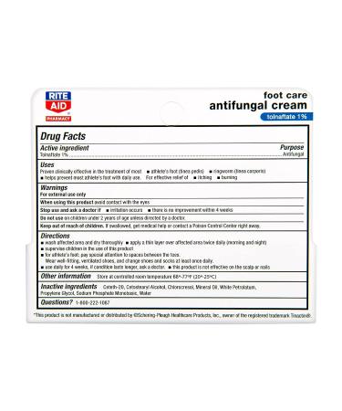 Rite Aid Athlete's Foot Cream 0.5 oz | Tolnaftate Antifungal Cream - Buy Online on GoSupps.com