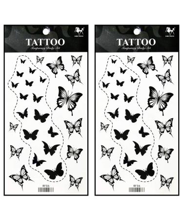 Tattoos 2 Sheets Temporary Tattoo 3D Black Butterfly Dashed Lines for Women Men Lower Back Shoulder Neck Arm Tattoo Sticker Party Fashion 13.