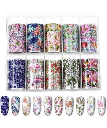 Yssevlon Floral Design Nail Art Foil Stickers - 1 Box 10 Rolled Starry Wraps and Transfer Decals - Buy Online on GoSupps.com