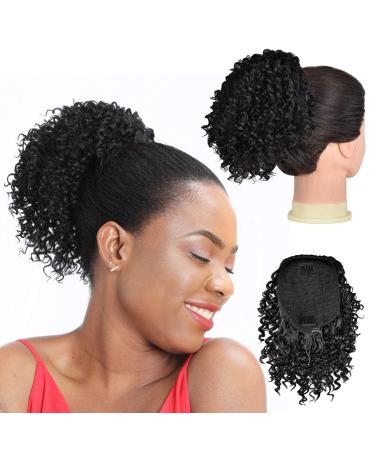 PEACOCO Drawstring Ponytail Afro Kinky Curly Ponytail for Black Women  6 Inch Afro Puff Ponytail Extensions Jerry Curls Synthetic Hair with 2 Combs and Elastic Net ( 1B ) 6 Inch (Pack of 1) 1B