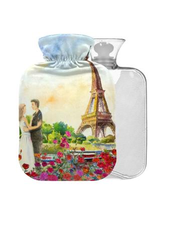 Paris Eiffel Tower Hot Water Bottle with Cover 2L Large for Pain Relief Headaches Neck and Shoulders