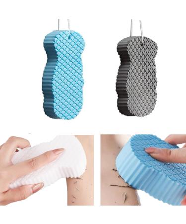 Super Soft Exfoliating Bath Sponge Korean Skin Scrubber Sponge Korean Skin Scrubber Exfoliator Sponge Beyond Draw Exfoliating Sponge 3D Super Soft Exfoliating Bath Sponge(Blue+Gray)