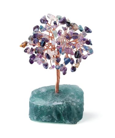 Xiannvxi crystals life tree decoration feng shui money construction crystal tree fluorite natural gemstones stones decoration Tree of life drum stones base bonsai tree decorative items spiritual e-fluorite
