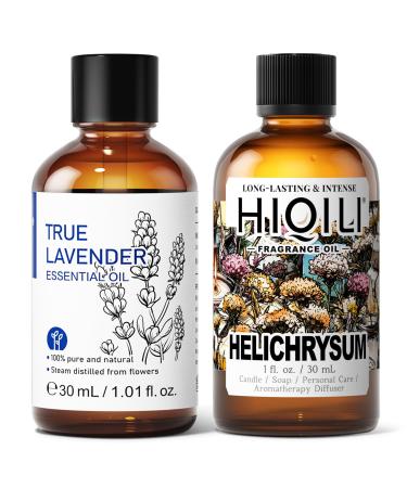 HIQILI 30ML True Lavender Essential Oil & 30ML Helichrysum Fragrance Oil for DIY Diffuser