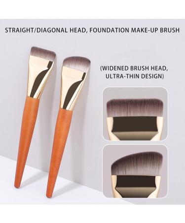 Ultra Thin Foundation Brush 2 Flat Top Foundation Brush Wooden Handle Streak- Makeup Brush Professional Contour Brush for Liquid Cream And Powder Set of 2 - Buy Online on GoSupps.com