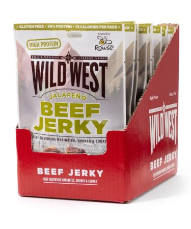 Wild West Beef Jerky 12 x 60g Jalapeno Beef Beef Jerky high protein dried meat Protein Snack Jalapeno 60 g (pack of 12) - Buy Online on GoSupps.com