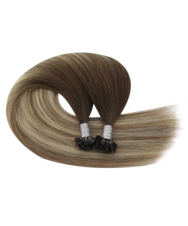UGEAT Bonding Flat Tip Hair Extensions - 100% Remy Brazilian 14 Inch Strands with Keratin Fusion Glue Dark Brown to Medium Brown & Bleach Blond #4/613 50 Strands - Buy Online on GoSupps.com