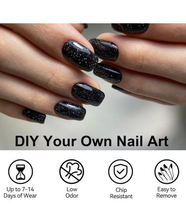 Glitter Black Nail Polish - 12ml Glossy Nail Varnish Quick Dry - Glitter Sparkle Shiny Nail Polish - Healthy Oil Based Black Nail Varnish - Natural Nail Polish for Diy Nail Art Manicure at Home - Buy Online on GoSupps.com