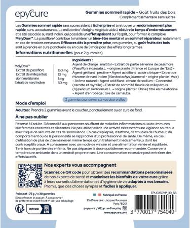 EPYCURE - Fast Sleep Gummies Without Sugars - Faster Sleep Relaxation Restorative Sleep - 100% Natural - St. John's Wort Indian Nard Passionflower - 15 Day - Vegan - Made in France - Buy Online on GoSupps.com