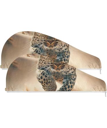 Leopard Desert Hair Towel 2 Pack | Super Absorbent Quick Dry Hair Turbans for Women & Girls - Buy Online on GoSupps.com