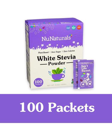 NuNaturals NuStevia White Stevia Powder - 100 Packets (3.5 oz) - Natural Sweetener - Buy Online on GoSupps.com
