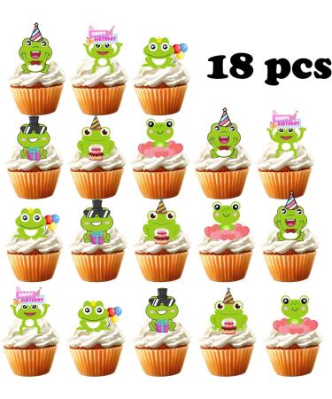 18pcs Frog Cupcake Toppers for Boys Girls Baby Shower Green Frog Cake Decorations Fairy Tales Woodland Frog Birthday Party Decorations Supplies - Buy Online on GoSupps.com