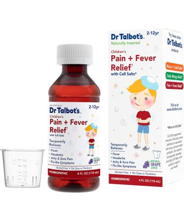 Dr. Talbot's Pain + Fever Relief Liquid Medicine with Natural Ingredients for Children, Includes Syringe, Grape Juice Flavor, 4 Fl Oz - Buy Online on GoSupps.com