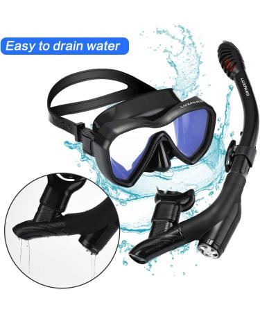 LUXPARD Snorkel Set - Anti-Fog Panoramic View Mask, Anti-Leak Dry Snorkel Tube - Snorkeling Gear for Adults with Bag - Black - Buy Online on GoSupps.com