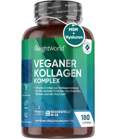 WeightWorld Vegan Collagen Complex Capsules With Hyaluronic Acid Zinc MSM Vitamins C and E Resveratrol  - Boost for Skin, Hair  Nails and Collagen Formation in Body - 180 Capsules - Buy Online on GoSupps.com