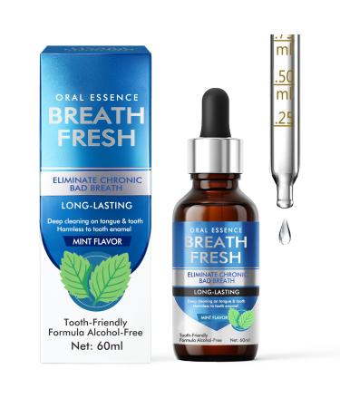 Bad Breath Treatment for Adults Breath Drops for Fresh Breath Fast-Acting Long-Lasting Natural Alcohol-Free Boosts Confidence for Socializing 60ML