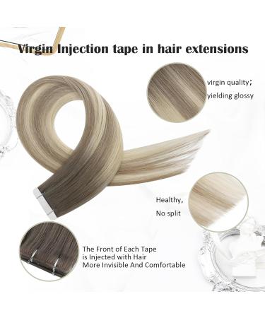 Moresoo Virgin Real Hair Tape Extensions - Invisible Brown to Ash Blonde - 45 cm 5 Pieces 12.5g #5/7/20 - Premium Quality for Beautiful Hair - Buy Online on GoSupps.com
