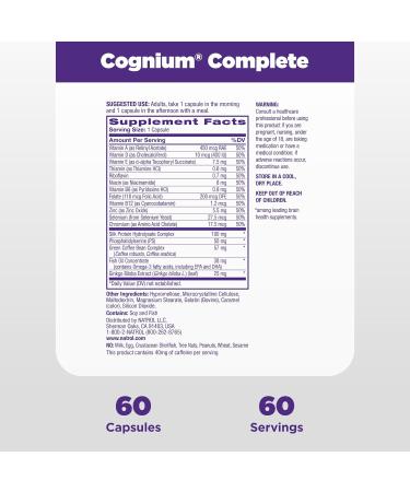Natrol Cognium Complete Dietary Supplement for Brain Health Brain Health Supplements for Adults 60 Capsules 30 Day Supply - Buy Online on GoSupps.com