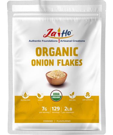 Certified USDA Organic Onion Flakes - 2 LB - Gluten Free, Vegan, Non-GMO - Resealable Zip Lock Pouch - By Jai Ho