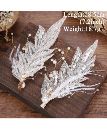 Bridal Wedding Headband Hair Vine Headdress Pearl Feather Hair Piece Hair Pin Wedding Hair Accessories for Bride Hair Clips for Prom Party - Buy Online on GoSupps.com