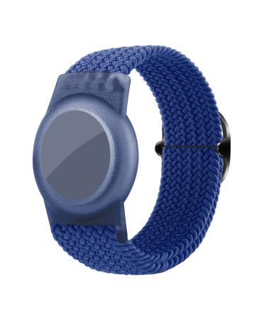 HPHRE Airtag Wristband for Kids, Airtag Bracelet Wrist Strap Adjustable Buckle Braided Solo Loop Stretchable Elastics Watch Navy Blue