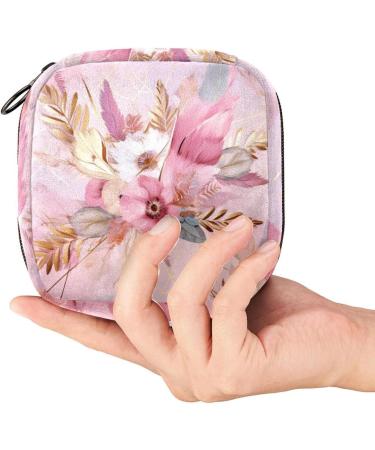 Stylish Period Bag - Feather Pink Flower Sanitary Napkin & Tampon Holder for Purse | International Shipping Available - Buy Online on GoSupps.com