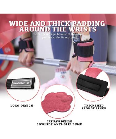 MANUEKLEAR Weight Lifting Wrist Wraps & Straps - Leather Hooks, Grips, Pads for Men & Women - Ideal for Deadlifts, Pull-ups, Powerlifting - Cat-Pink - Buy Online on GoSupps.com
