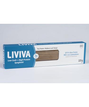 LIVIVA Low Carb High Protein KETO Spaghetti Pasta - 27g of Protein 8g Net Carbs Diabetic-Friendly - Made with Pea Protein Mulberry Leaf and Konjac (Pack of 2) 225g (Pack of 2) - Buy Online on GoSupps.com