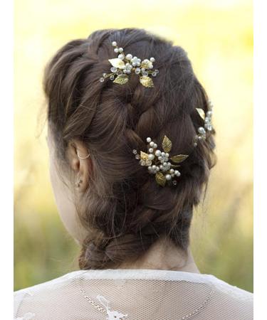 Vintage Crystal Leaf Bridal Hair Pins - Pack of 3 (Gold) | Wedding Party Hair Accessories - Buy Online on GoSupps.com