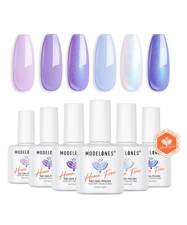 Modelones Hema Free Purple Gel Nail Polish Set 6 Colors White Blue Shimmer Violet Mermaid Gel Polish Cat Eye Glitter Nail Polish Soak Off Led Nail Gel Polish Manicure Nail Art DIY Gifts Purple Shimmer Violet Mermaid