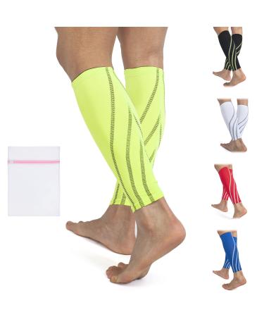 360 RELIEF Compression Calf Sleeves - for Men and Women Sports | Shin Splints Torn Muscle Cramps Workout Circulation Running Hiking Marathon | M L XL with Mesh Laundry Bag | Green M-1PAIR