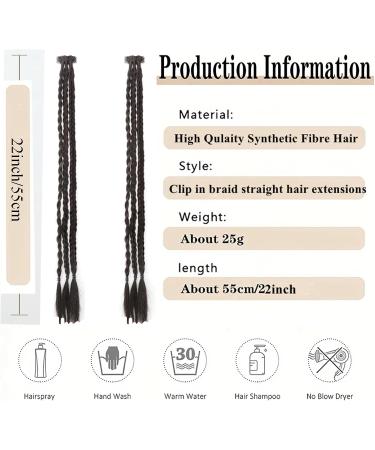 Baby Braids Extensions 3braids on One Clip in Hair Extensions 22" Long Natural Soft Synthetic Hairpieces Straight Ponytail Front Side Bang Curtain for Women (#4 Black Brown) - Buy Online on GoSupps.com