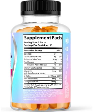 Collagen Powder Gummies with Biotin & Vitamin C | Grass-Fed, Keto & Paleo Friendly | Healthy Hair, Skin, Nails & Joints | Non-GMO Orange Flavor - 60 Gummies - Buy Online on GoSupps.com