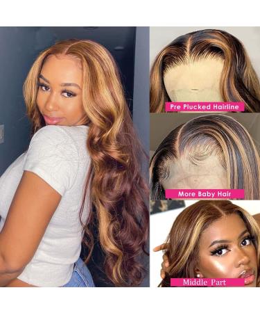 4/27 Highlight Body Wave Lace Front Wig 20 Inch Ombre Human Hair T Part Middle Parting Wig for Black Women - Buy Online on GoSupps.com