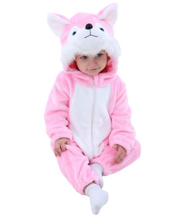 Doladola Unisex Baby Hooded Cartoon Animal Romper Toddler's Jumpsuit Baby's Outfit Infant's Pajama 3-6 Months Pink Husky
